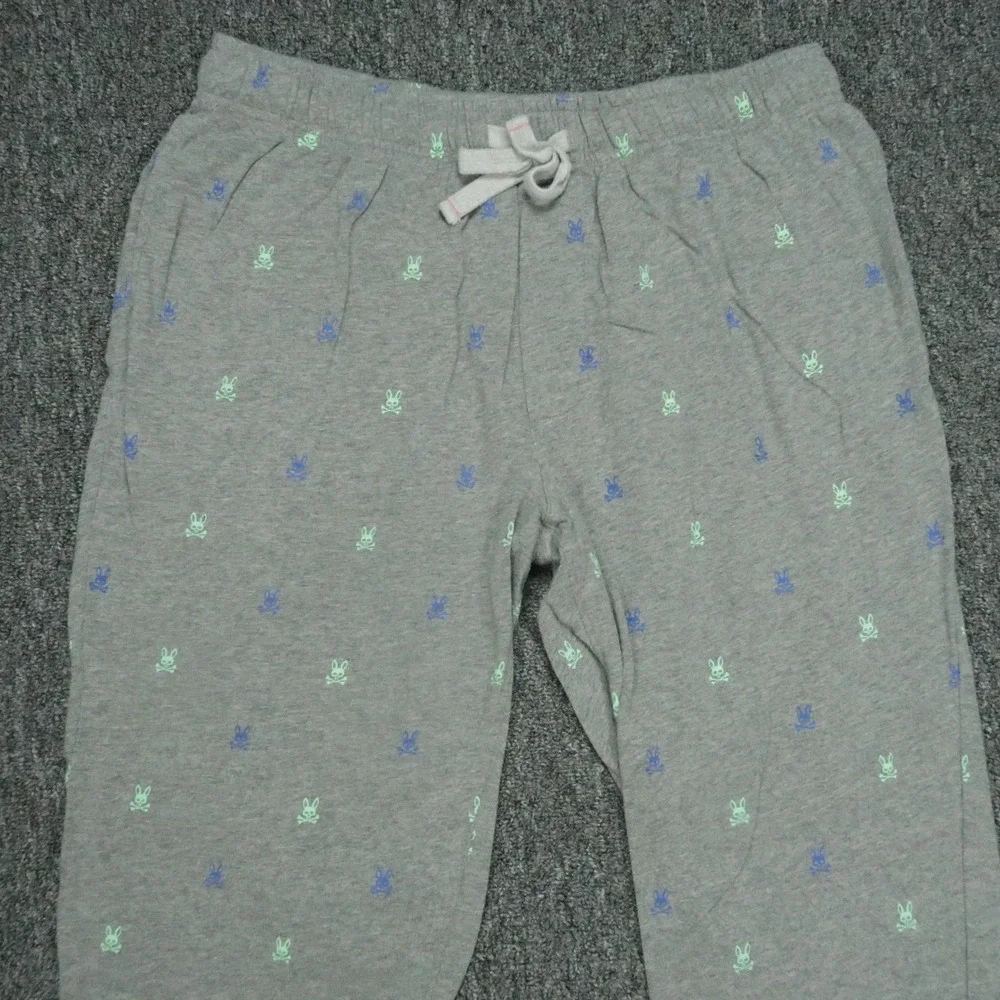 Psycho Bunny Pants Mens Medium Gray Print All Over Sleepwear Pockets Lightweight